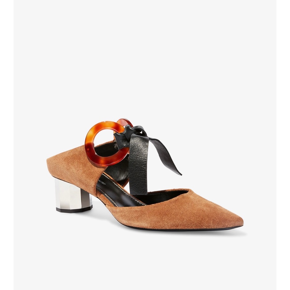 IN SEARCH OF Proenza Schouler Tortoise Grommet Mules - Brown Suede 38.5